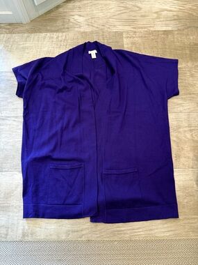 Chico's Purple Open-Front Short-Sleeve Cardigan